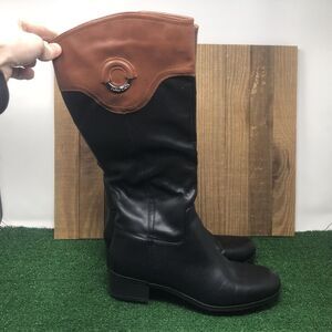 Nautica Women’s  Black Cognac Full Zip Knee High Riding Gallatin Boots Size 10